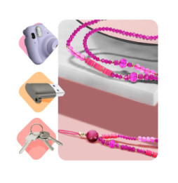 Avizar Bijou de téléphone Universel 90cm Perles de cristal et Heishi Fuchsia