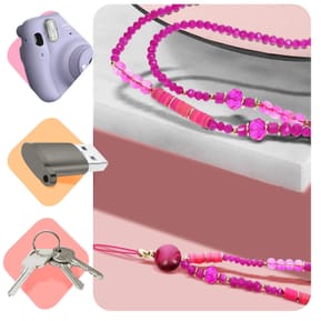 Avizar Bijou de téléphone Universel 90cm Perles de cristal et Heishi Fuchsia — image 5