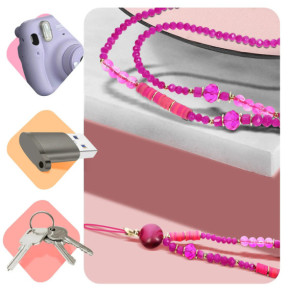 Avizar Bijou de téléphone Universel 90cm Perles de cristal et Heishi Fuchsia