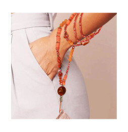 Avizar Bijou de téléphone Universel 90cm Perles de cristal et Heishi Orange