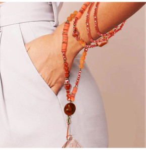 Avizar Bijou de téléphone Universel 90cm Perles de cristal et Heishi Orange