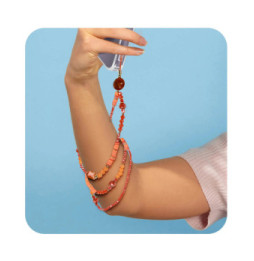 Avizar Bijou de téléphone Universel 90cm Perles de cristal et Heishi Orange