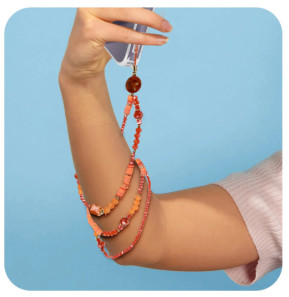 Avizar Bijou de téléphone Universel 90cm Perles de cristal et Heishi Orange