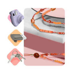 Avizar Bijou de téléphone Universel 90cm Perles de cristal et Heishi Orange