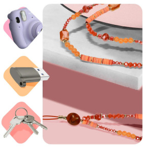 Avizar Bijou de téléphone Universel 90cm Perles de cristal et Heishi Orange