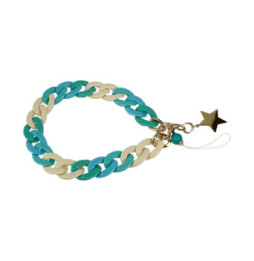 Avizar Bijou de Téléphone Universel Grosse Maille Cubaine et Étoile 35cm Turquoise / Beige