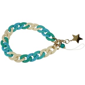 Avizar Bijou de Téléphone Universel Grosse Maille Cubaine et Étoile 35cm Turquoise / Beige