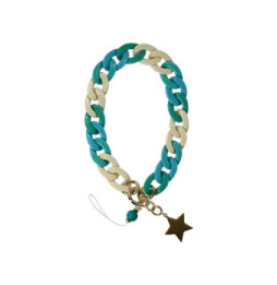 Avizar Bijou de Téléphone Universel Grosse Maille Cubaine et Étoile 35cm Turquoise / Beige