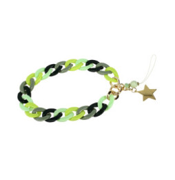 Avizar Bijou de Téléphone Universel Grosse Maille Cubaine et Étoile 35cm Vert / Noir
