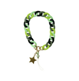 Avizar Bijou de Téléphone Universel Grosse Maille Cubaine et Étoile 35cm Vert / Noir
