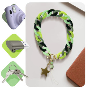 Avizar Bijou de Téléphone Universel Grosse Maille Cubaine et Étoile 35cm Vert / Noir