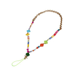Avizar Bijou de Téléphone Universel Perles Heishi Multicolore et Chaine Doré 45cm + Dragonne