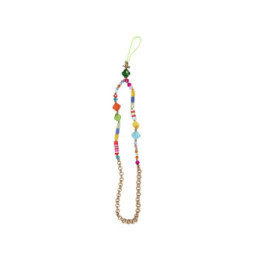 Avizar Bijou de Téléphone Universel Perles Heishi Multicolore et Chaine Doré 45cm + Dragonne