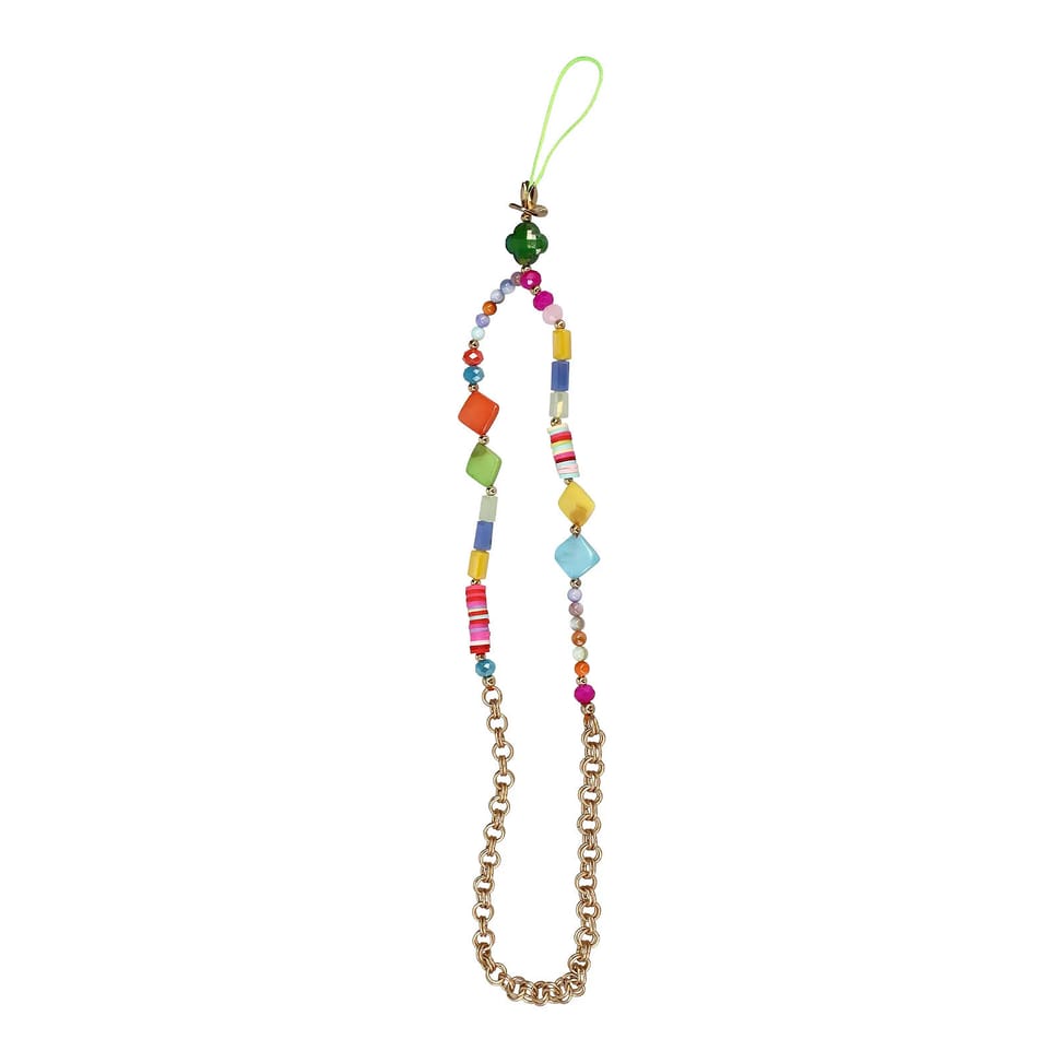 Avizar Bijou de Téléphone Universel Perles Heishi Multicolore et Chaine Doré 45cm + Dragonne — image 2