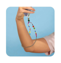 Avizar Bijou de Téléphone Universel Perles Heishi Multicolore et Chaine Doré 45cm + Dragonne