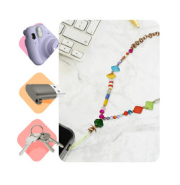 Avizar Bijou de Téléphone Universel Perles Heishi Multicolore et Chaine Doré 45cm + Dragonne