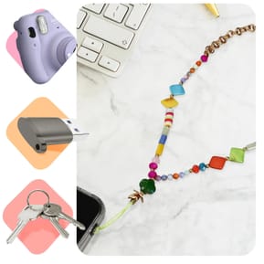 Avizar Bijou de Téléphone Universel Perles Heishi Multicolore et Chaine Doré 45cm + Dragonne — image 5