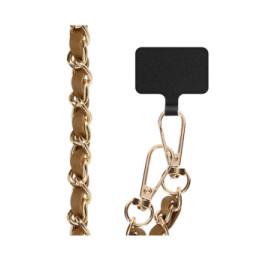 Avizar Bijou Téléphone 60cm Cuir Chaîne Métallique Tressée Accroche Universelle Marron