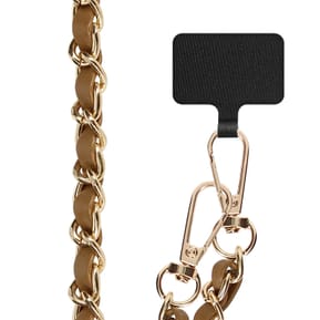 Avizar Bijou Téléphone 60cm Cuir Chaîne Métallique Tressée Accroche Universelle Marron — image 2