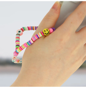 Avizar Bijou Téléphone Bracelet à Perles Heishi, Smiley, lettres Happy Collection Smile
