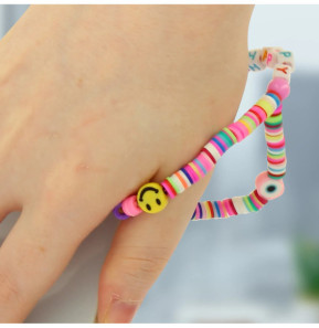 Avizar Bijou Téléphone Bracelet à Perles Heishi, Smiley, lettres Happy Collection Smile