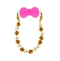 Avizar Bracelet Téléphone perle dorée et blanche Clip Design Nœud papillon