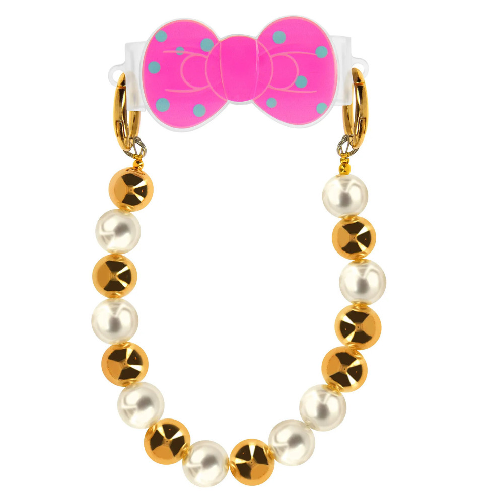 Avizar Bracelet Téléphone perle dorée et blanche Clip Design Nœud papillon