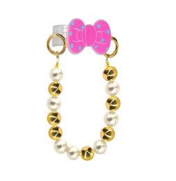 Avizar Bracelet Téléphone perle dorée et blanche Clip Design Nœud papillon