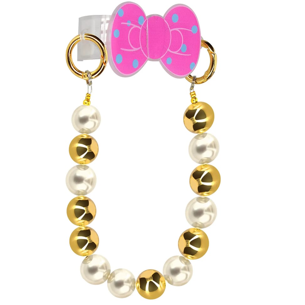 Avizar Bracelet Téléphone perle dorée et blanche Clip Design Nœud papillon — image 2