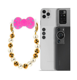 Avizar Bracelet Téléphone perle dorée et blanche Clip Design Nœud papillon