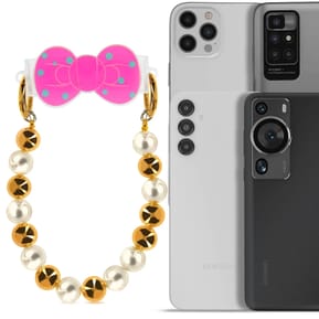 Avizar Bracelet Téléphone perle dorée et blanche Clip Design Nœud papillon — image 3