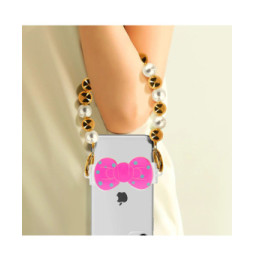 Avizar Bracelet Téléphone perle dorée et blanche Clip Design Nœud papillon
