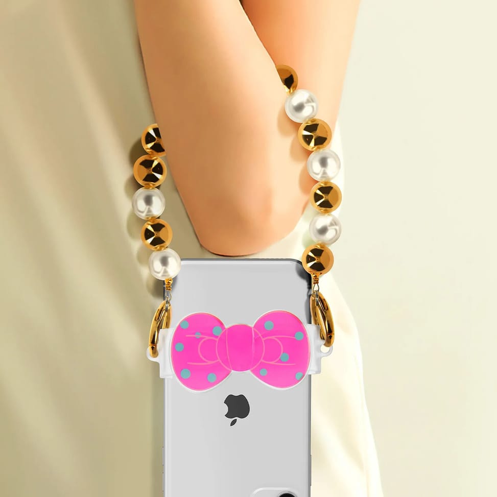 Avizar Bracelet Téléphone perle dorée et blanche Clip Design Nœud papillon — image 4