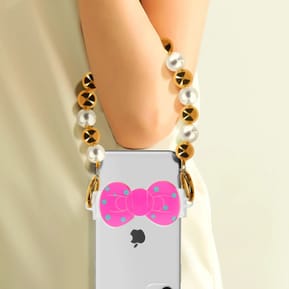 Avizar Bracelet Téléphone perle dorée et blanche Clip Design Nœud papillon — image 4