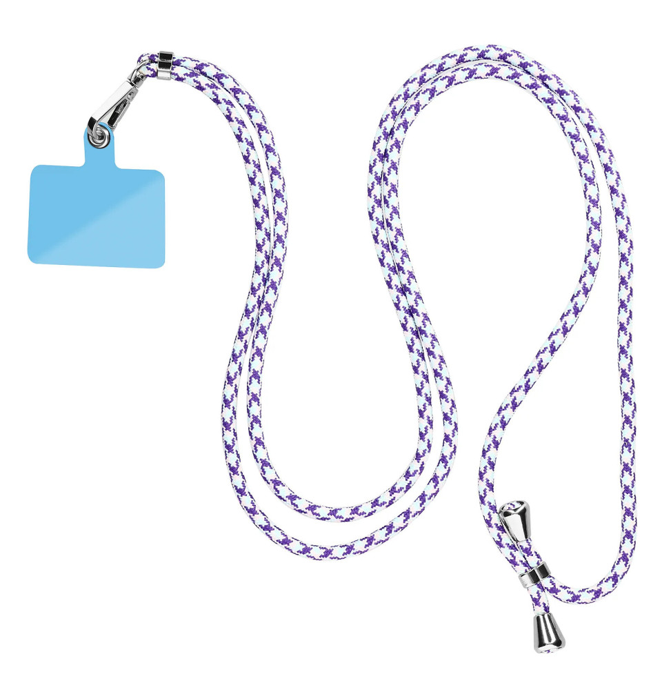 Avizar Cordon pour Smartphone Universel Coque et Étui Nylon Tressé Réglable 90cm blanc et violet