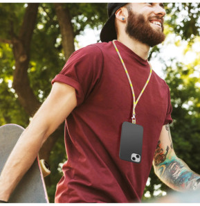 Avizar Cordon pour Smartphone Universel Coque et Étui Nylon Tressé Réglable 90cm gris et jaune