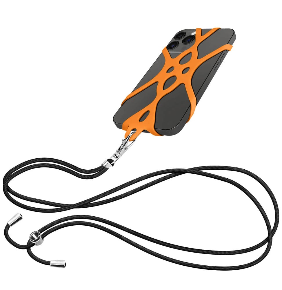 Avizar Cordon Smartphone avec Silicone Universel Extensible Réglable 90cm orange