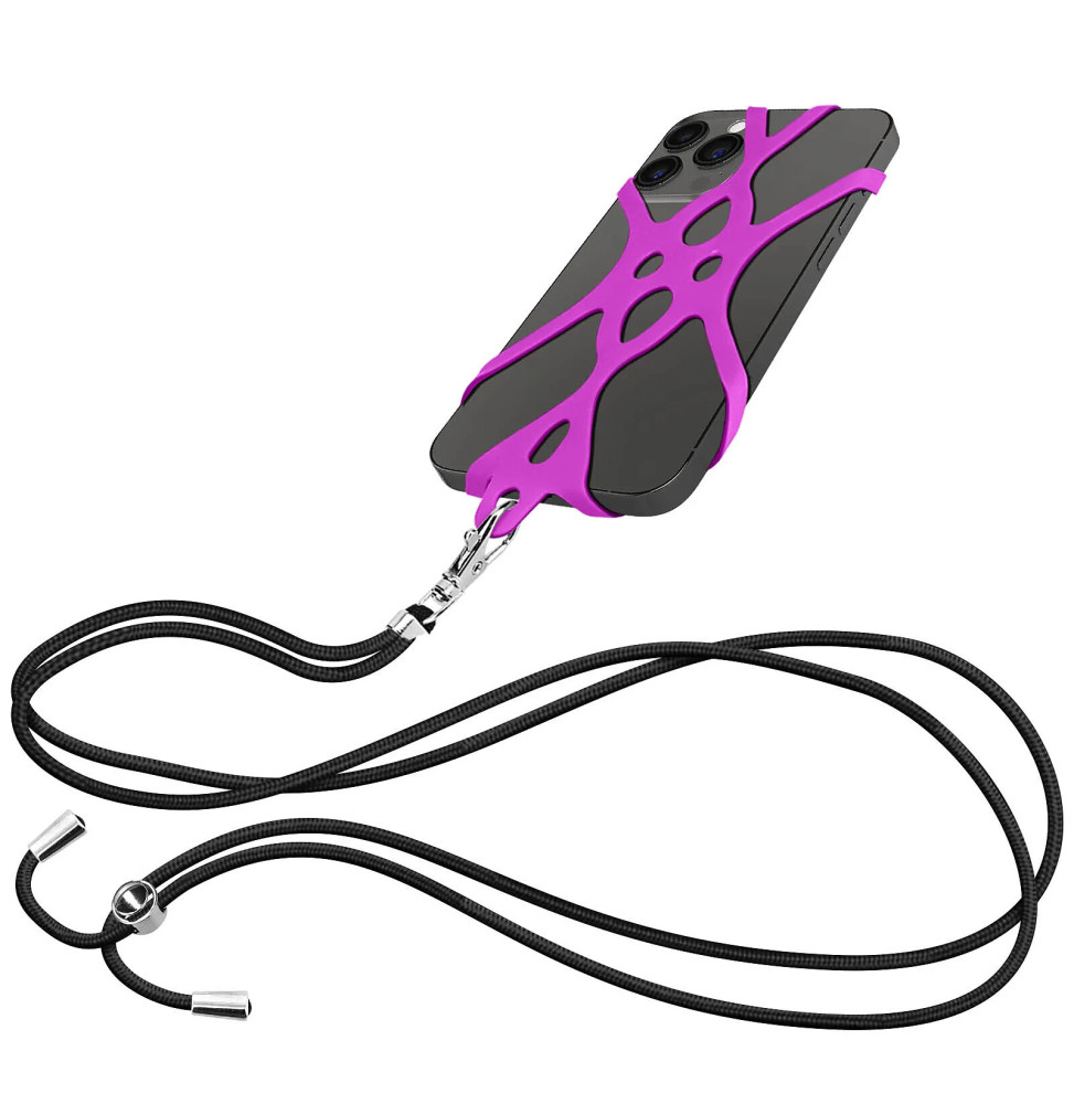 Avizar Cordon Smartphone avec Silicone Universel Extensible Réglable 90cm violet