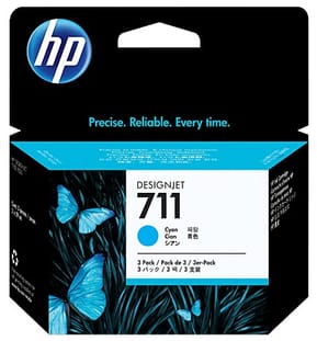  HP 711 Cyan - Pack de 3 Cartouches d'encre HP d'origine (CZ134A)