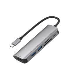 Avizar Hub 6en1 HDMI4K SD Micro-SD USB3.0 USB-C vers USB Type-C Gris