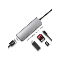 Avizar Hub 6en1 HDMI4K SD Micro-SD USB3.0 USB-C vers USB Type-C Gris