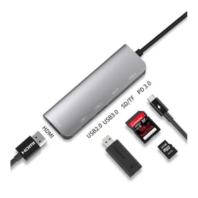 Avizar Hub 6en1 HDMI4K SD Micro-SD USB3.0 USB-C vers USB Type-C Gris — image 2