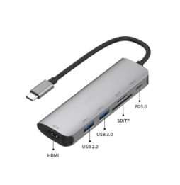 Avizar Hub 6en1 HDMI4K SD Micro-SD USB3.0 USB-C vers USB Type-C Gris