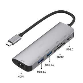 Avizar Hub 6en1 HDMI4K SD Micro-SD USB3.0 USB-C vers USB Type-C Gris — image 3