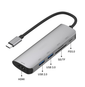 Avizar Hub 6en1 HDMI4K SD Micro-SD USB3.0 USB-C vers USB Type-C Gris