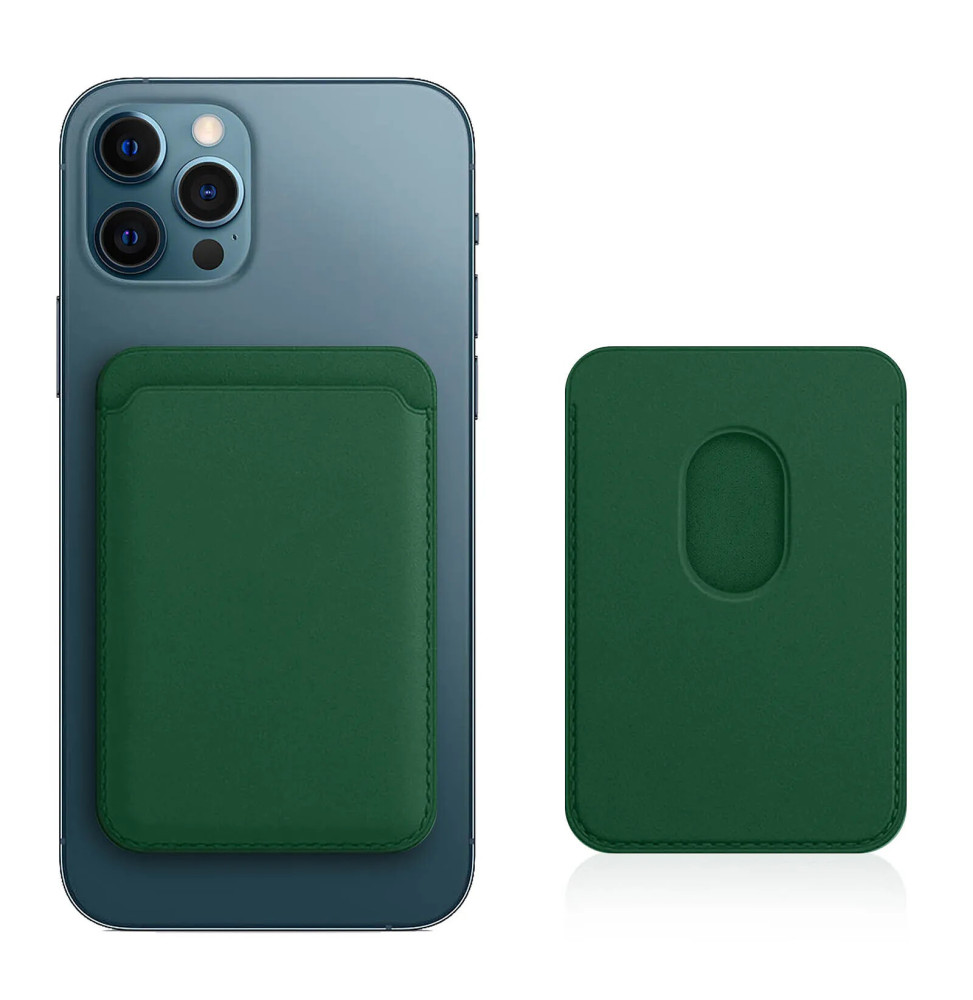 Avizar Porte Carte Magsafe iPhone 12 et 13 Cuir Fixation Magnétique Vert