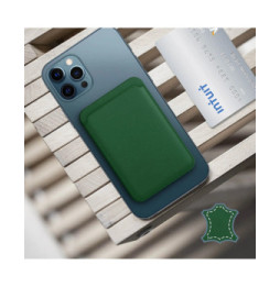 Avizar Porte Carte Magsafe iPhone 12 et 13 Cuir Fixation Magnétique Vert