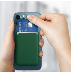 Avizar Porte Carte Magsafe iPhone 12 et 13 Cuir Fixation Magnétique Vert