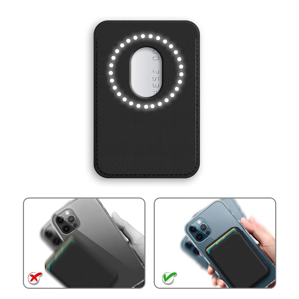 Avizar Porte Carte Magsafe iPhone 12 et 13 et 13 Revêtement en Cuir Magnétique noir — image 3