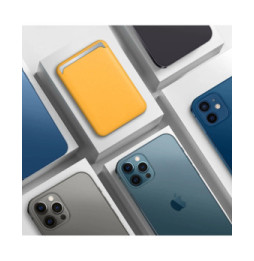 Avizar Porte Carte Magsafe iPhone 12 et 13 Revêtement en Cuir Fixation Magnétique Jaune